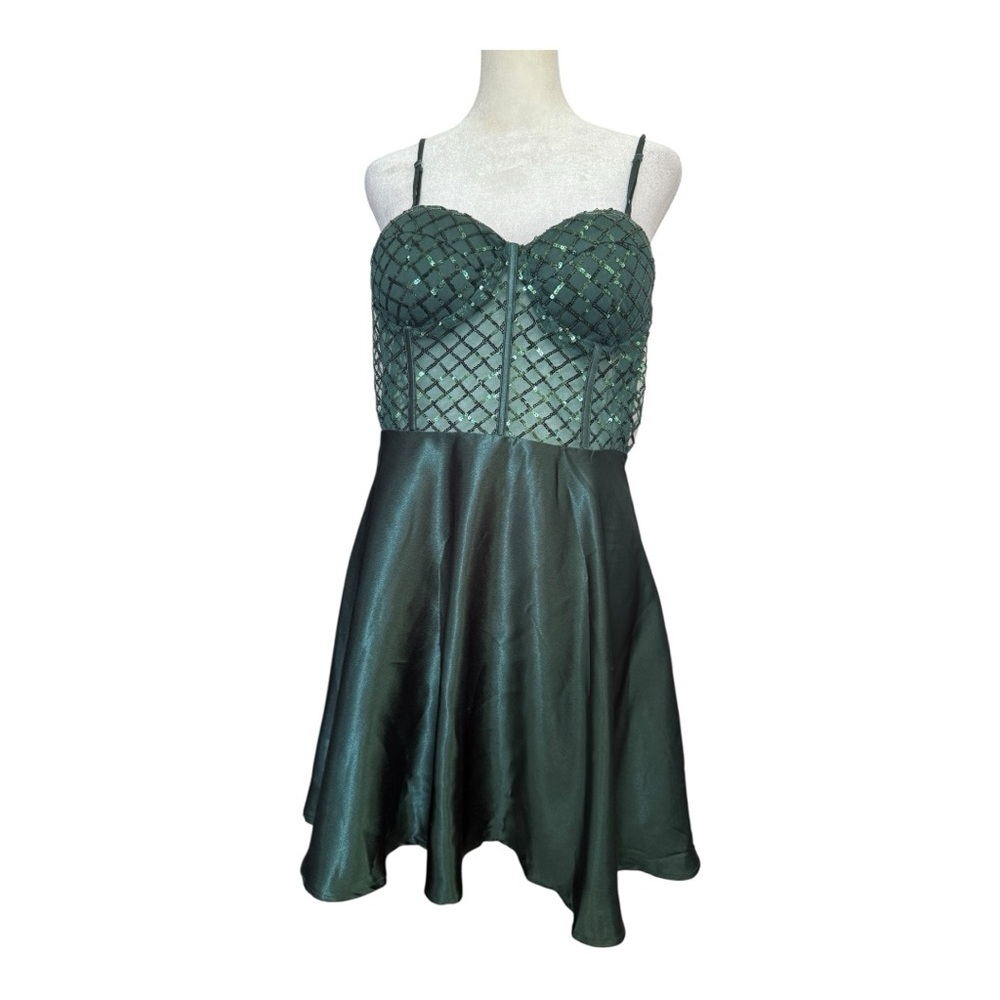 Lulus Deep Green Semi-Formal Prom Dress Sequin Bodice Large